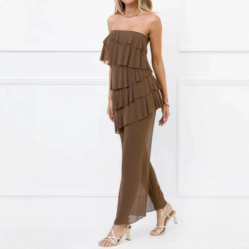 Zara Strapless Layered Ruffle Bodycon Mesh Asymmetrical Long Dress - Picture 2 of 6